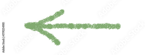 Crayon arrow with hand drawn sketch and symbol style. Direction element as pointer icon and simple sign, green graphic for navigation or concept with isolated effect.