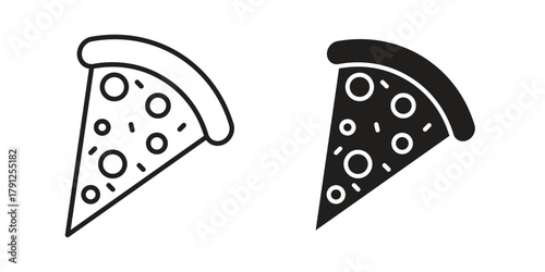 Pizza slice icons in outline, flat style. Vector EPS