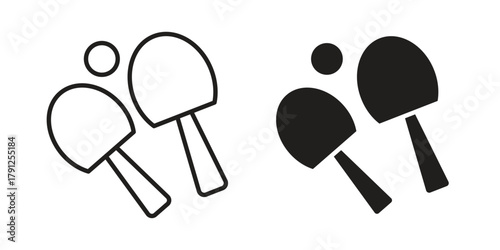 Ping pong icons in outline, flat style. Vector EPS