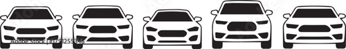 car frontview set of five vehicle illustrations in vector