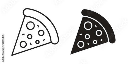 Pizza slice icons in outline, flat style. Vector EPS