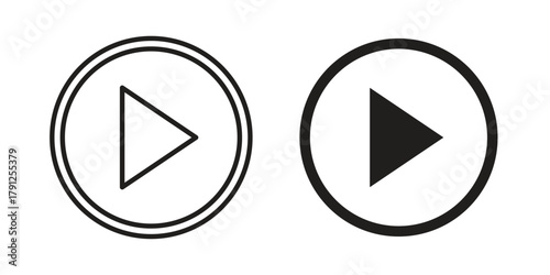 Play icons in outline, flat style. Vector EPS