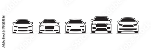 car vector set five front view automobile silhouettes and grilles