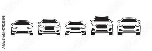 car illustration five front view car icons sedan suv sports coupe