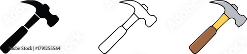 hammer silhouette vector icon progression solid outline colored illustration for design
