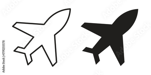 Plane icons in outline, flat style. Vector EPS