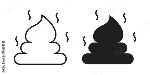 Poop icons in outline, flat style. Vector EPS