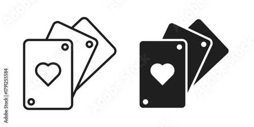 Playing cards icons in outline, flat style. Vector EPS