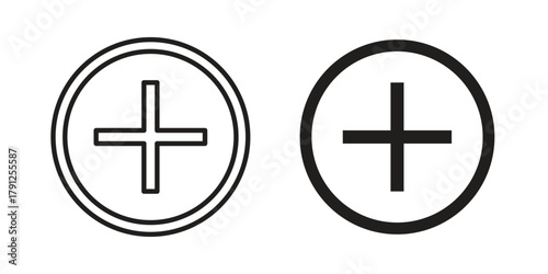 Plus icons in outline, flat style. Vector EPS