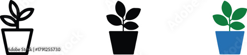 plant potted leaf icon set with silhouette and colored illustration