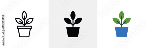 plant potted leaf vector pack: icon, silhouette, flat illustration