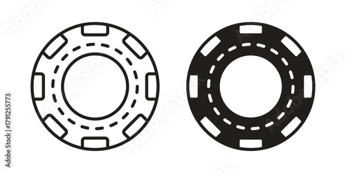 Poker chip icons in outline, flat style. Vector EPS