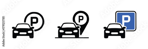 parking sign icons car and map pin p symbol set vector