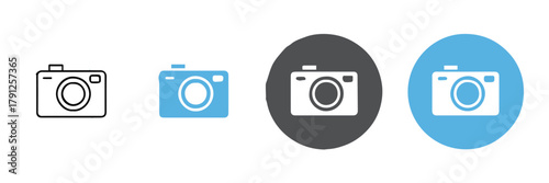 camera icon collection four styles flat minimal silhouette circle