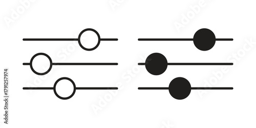 Settings sliders icons in outline, flat style. Vector EPS