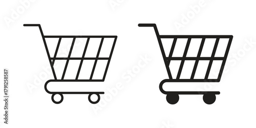 Shopping icons in outline, flat style. Vector EPS