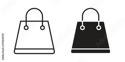 Shopping bag icons in outline, flat style. Vector EPS