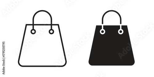 Shopping bag icons in outline, flat style. Vector EPS