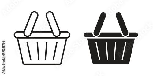 Shopping basket icons in outline, flat style. Vector EPS