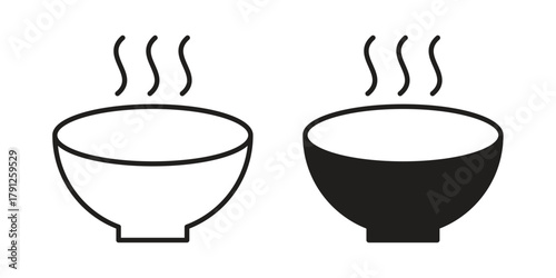 Soup icons in outline, flat style. Vector EPS