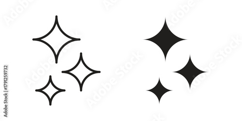 Sparkles icons in outline, flat style. Vector EPS