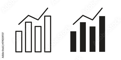 Stats icons in outline, flat style. Vector EPS