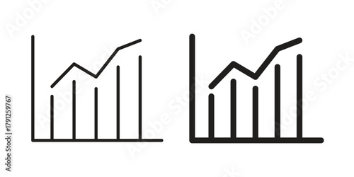Stats icons in outline, flat style. Vector EPS