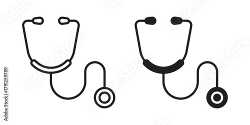 Stethoscope icons in outline, flat style. Vector EPS
