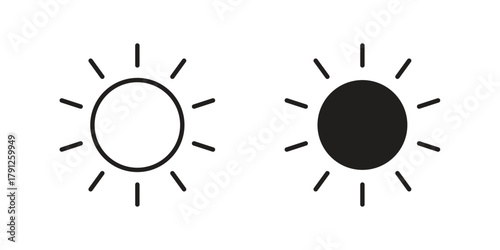 Sun icons in outline, flat style. Vector EPS