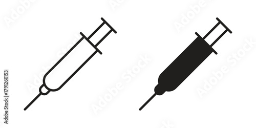 Syringe icons in outline, flat style. Vector EPS