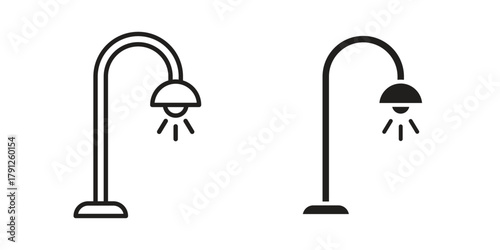 Street light icons in outline, flat style. Vector EPS