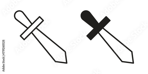 Sword icons in outline, flat style. Vector EPS