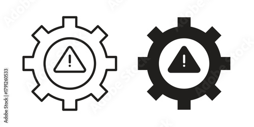 Technical warning icons in outline, flat style. Vector EPS