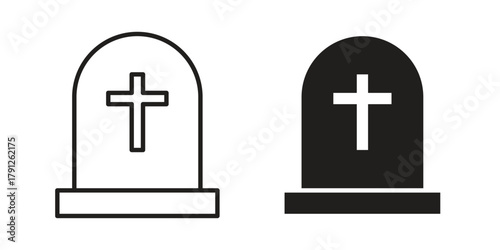 Tombstone icons in outline, flat style. Vector EPS