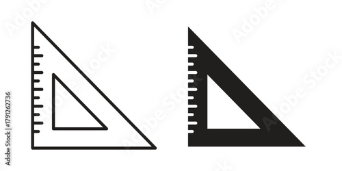 Triangle ruler icons in outline, flat style. Vector EPS