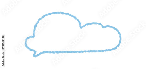 Fluid chalk outline with round hand drawn speech bubble and cloud shape. Message rectangle for comment and thought, communication graphic in blue with natural talk style.