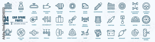 Car service icon set with editable stroke and white background. Auto service, car repair icon set. Car service and garage.