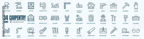 Tableau sur toile Woodworking and Carpentry Icons - Thin Line Vector on Transparent Background