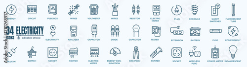 Electricity and Power Supply Energy Line Icons - Energy Concept, Vector Outline