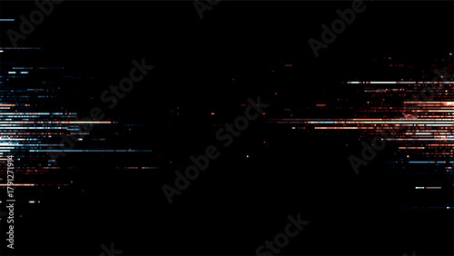Glitch background vector with horizontal red and blue lines on black. Digital data distribution for technology concept. Abstract backdrop.