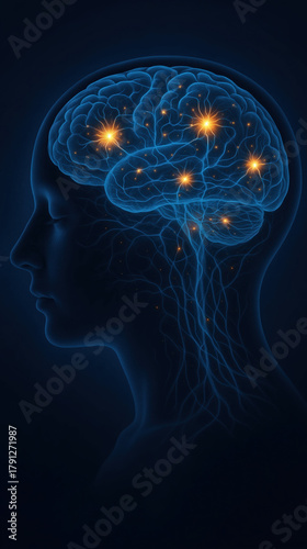A vivid illustration showcases the intricate workings of the human brain, highlighting active neural pathways and connections in bright colors. The design emphasizes the complexity of cognition