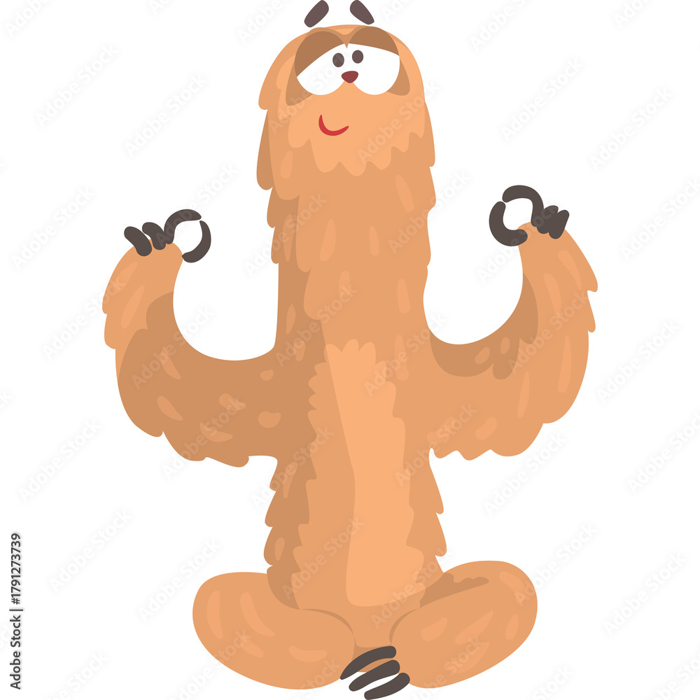 Naklejka premium A Cute Cartoon Sloth in a Yoga Pose on a Transparent Background Demonstrating Calmness and Relaxation