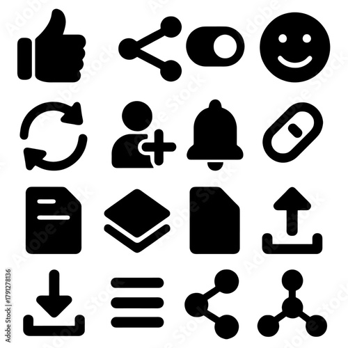 Digital Icons: A collection of various digital icons, each meticulously crafted to represent a unique function or feature in the digital realm.  