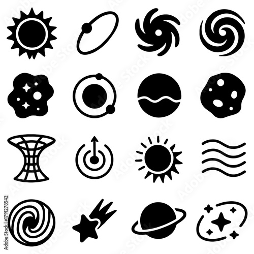Celestial Wonders: A captivating collection of cosmic elements unfolds against the backdrop of the universe, each symbol representing the vastness and enigma of space.