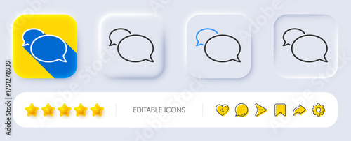 Messenger line icon. Neumorphic, Flat shadow, 3d buttons. Speech bubble sign. Chat message symbol. Line messenger icon. Social media icons. Vector