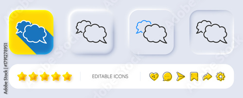 Messenger line icon. Neumorphic, Flat shadow, 3d buttons. Comic speech bubble sign. Chat message symbol. Line messenger icon. Social media icons. Vector