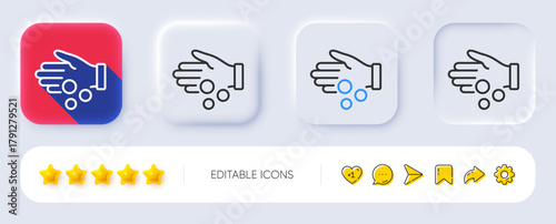 Donation money line icon. Neumorphic, Flat shadow, 3d buttons. Tips money sign. Giving cash hand symbol. Line donation money icon. Social media icons. Vector