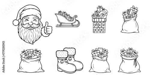 Collection of diverse black silhouette icons for holiday and religious themes featuring mailbox bible candle santa hat church holly cross gingerbread man