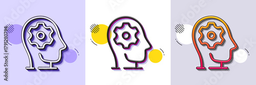 Brain working line icon. Halftone dotted pattern. Gradient icon with grain shadow. Psychology therapy sign. Mental health symbol. Line brain working icon. Various designs. Vector