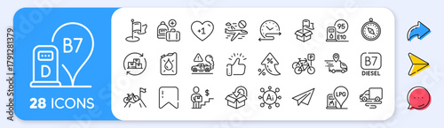 Gas station, Delivery truck and Diesel line icons. Interest rate, AI generate, Inflation icons. Pack of Mountain bike, Return package, Delivery location icon. Vector